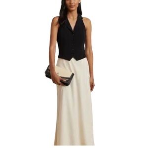 Lauren Ralph Lauren Sleeveless Charmeuse Black & Cream Maxi Dress Sz 10 NWT